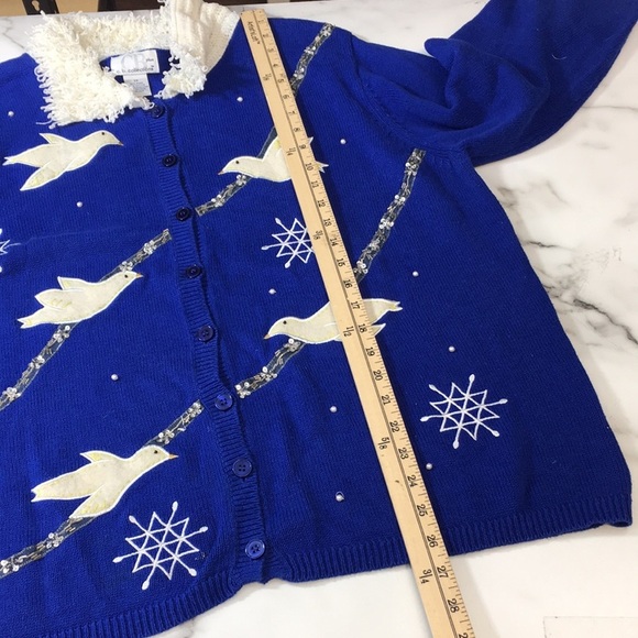 CB Plus Collections Blue Dove Knit Cardigan Womens 2X Holiday Beaded Sweater - Picture 9 of 10